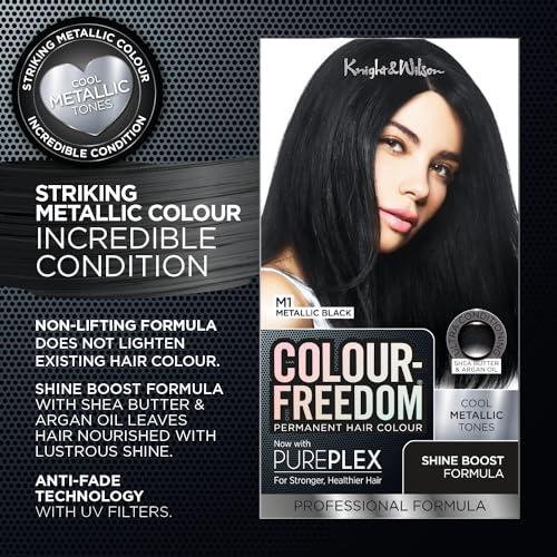 Colour Freedom Metallic Black Permanente Haarfarbe mit PurePlex. Ultraglänzende, pflegende Haarfarbe. 100 % Grauabdeckung. Von Knight &amp; Wilson. 3