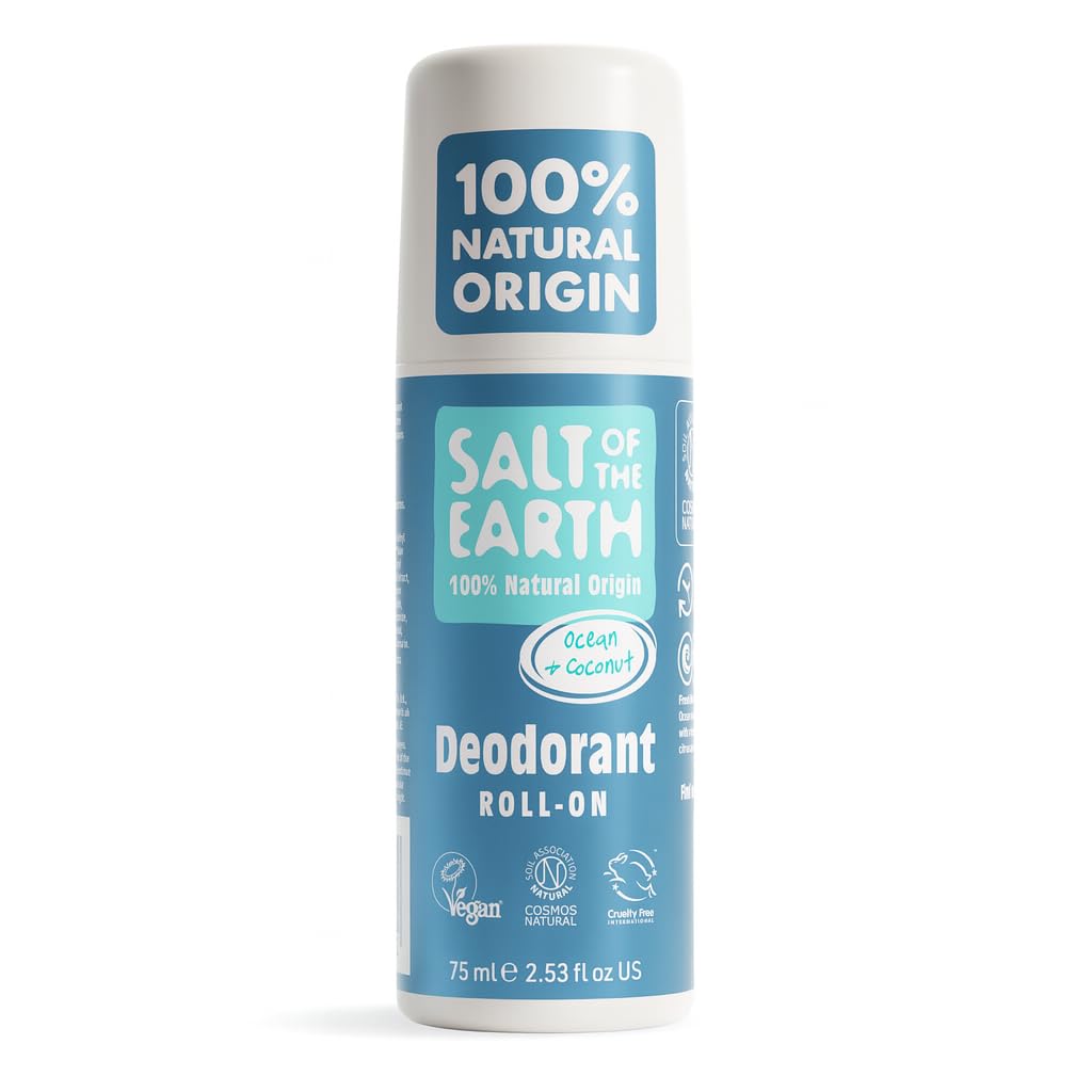 Salt of the Earth Ocean & Coconut Natural Deodorant Roll On - Vegan, Long-Lasting Protection, Made in UK - 75ml