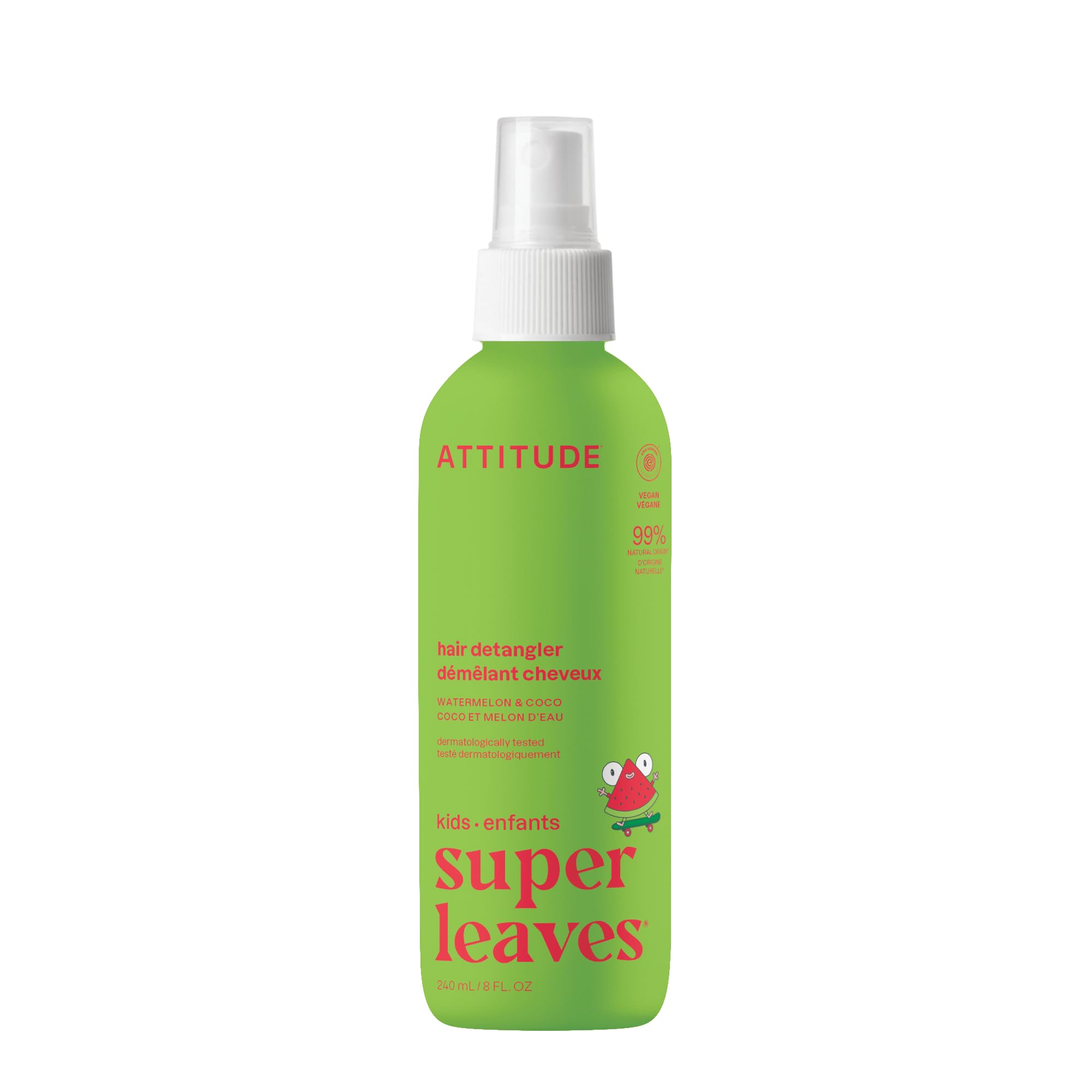 ATTITUDE EWG Verified Kids Hair Detangler Spray, Leave-In, Watermelon & Coco Scent