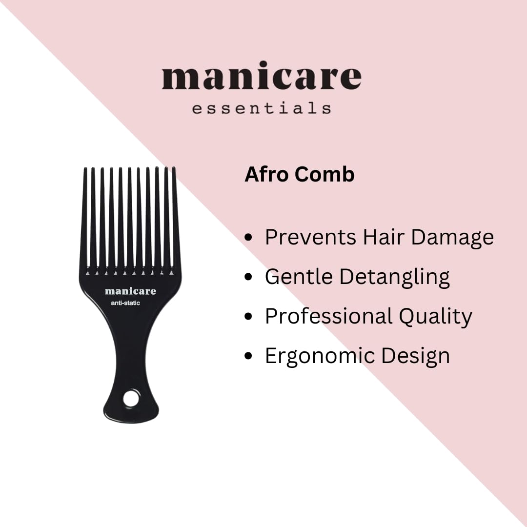 Manicare Professional Anti-Static Afro Comb for Detangling and Styling Thick, Curly Hair