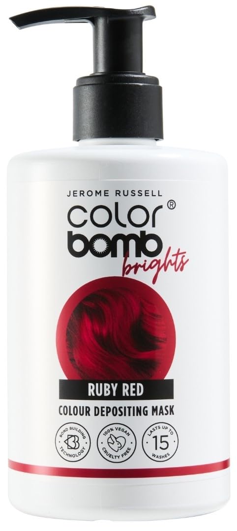 Jerome Russell Colour Bomb Brights – Rubinrote Farbauffrischende Haarmaske – Pflegende, semi-permanente Farb- und Glanzbehandlung – Vegan, tierversuchsfrei, 300 ml