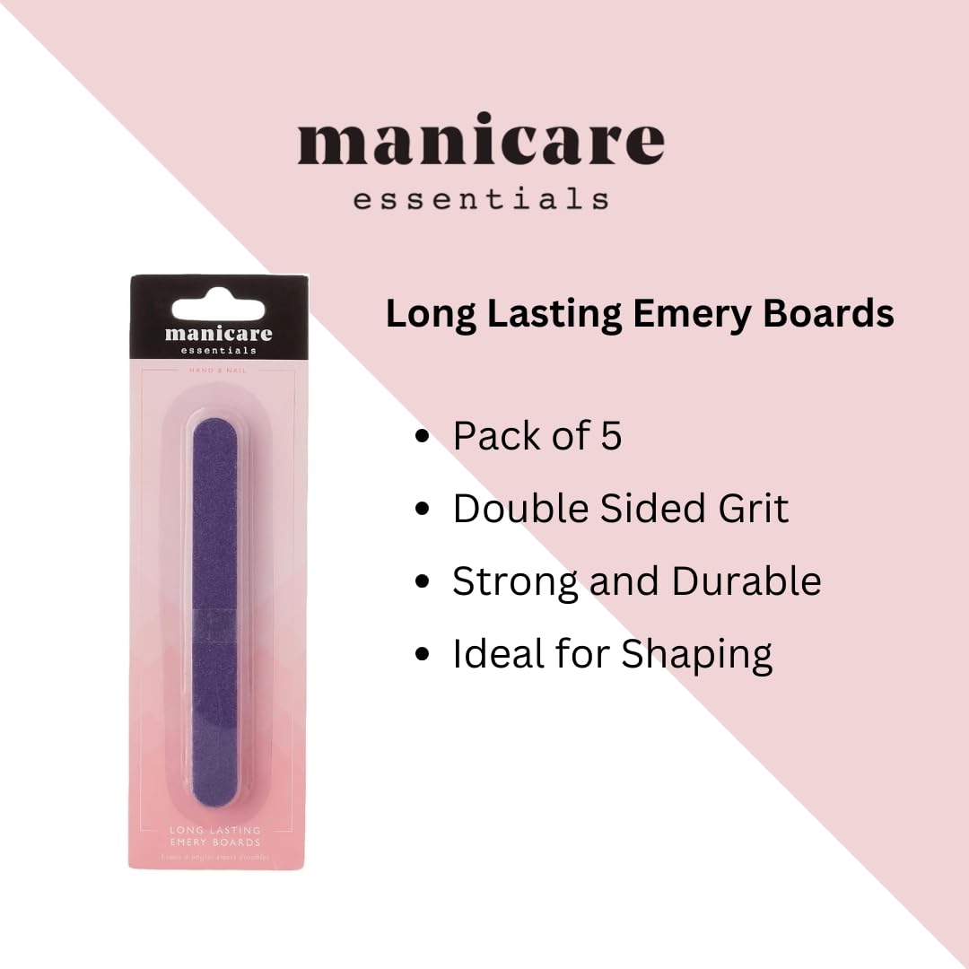 Manicare Pack of 5 Long Lasting Emery Boards - Dual Sided Nail Files