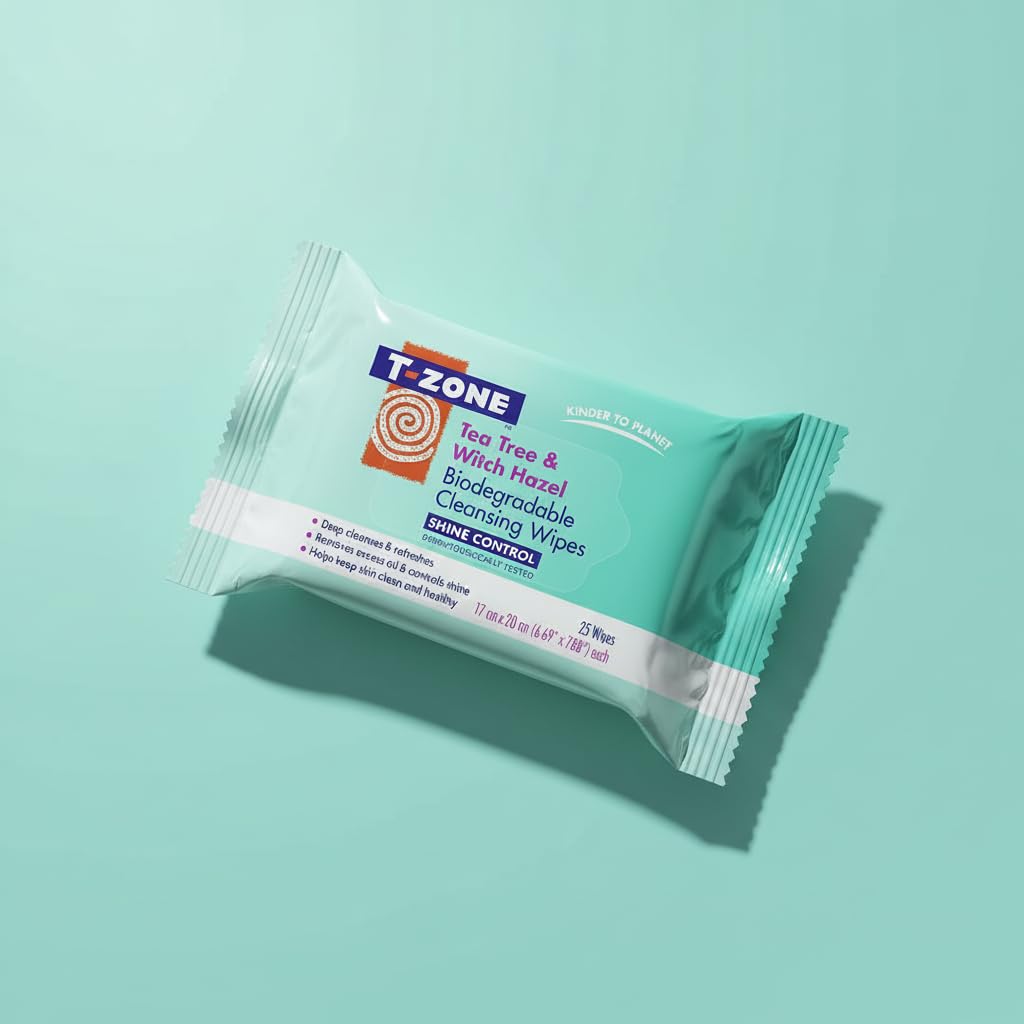 T-Zone Teebaum- &amp; Hamamelis-Reinigungstücher, biologisch abbaubar, 25er-Packung – Tiefenreinigung 4