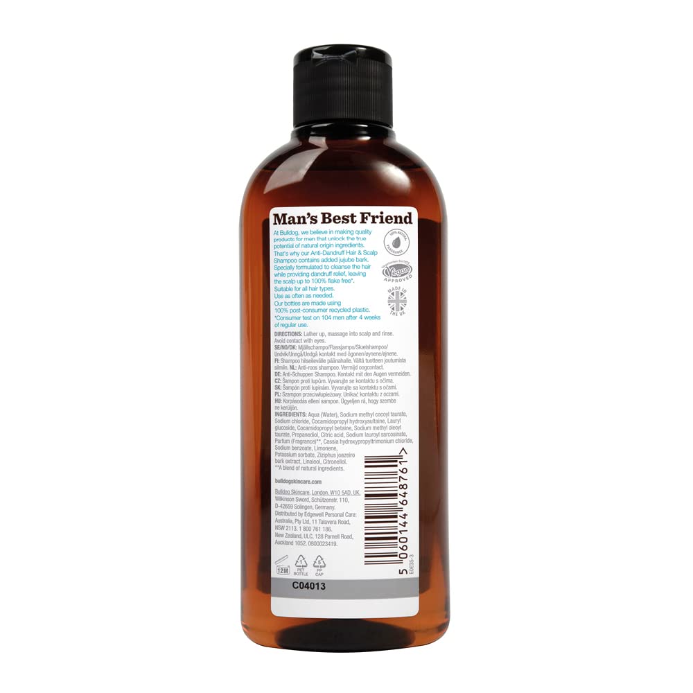 BULLDOG SKINCARE – Anti-Schuppen-Shampoo für Männer, schuppenfreie Kopfhaut, 300 ml