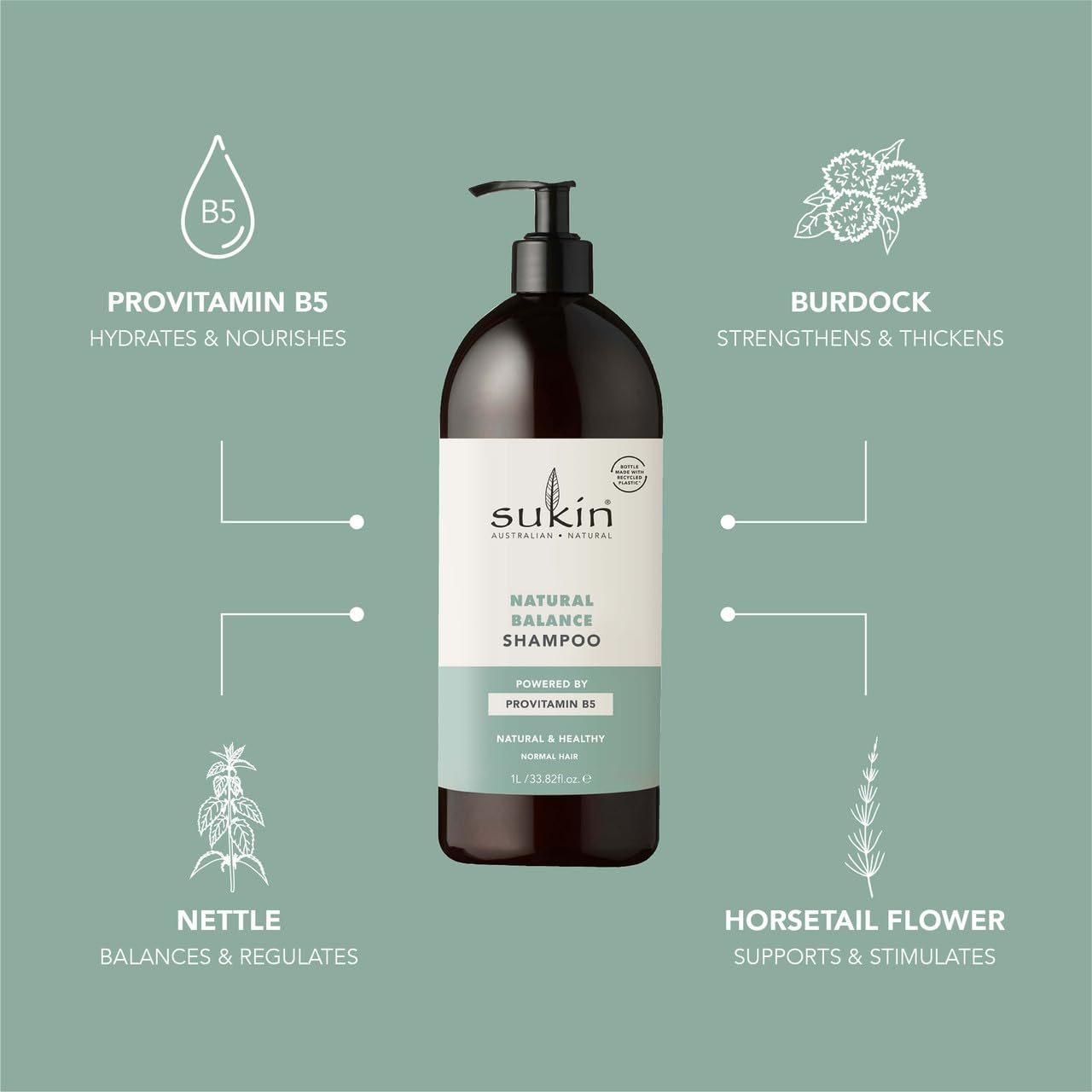 Sukin Natural Balance Shampoo 1 Litre for Normal Hair - Vegan & Cruelty-Free 5