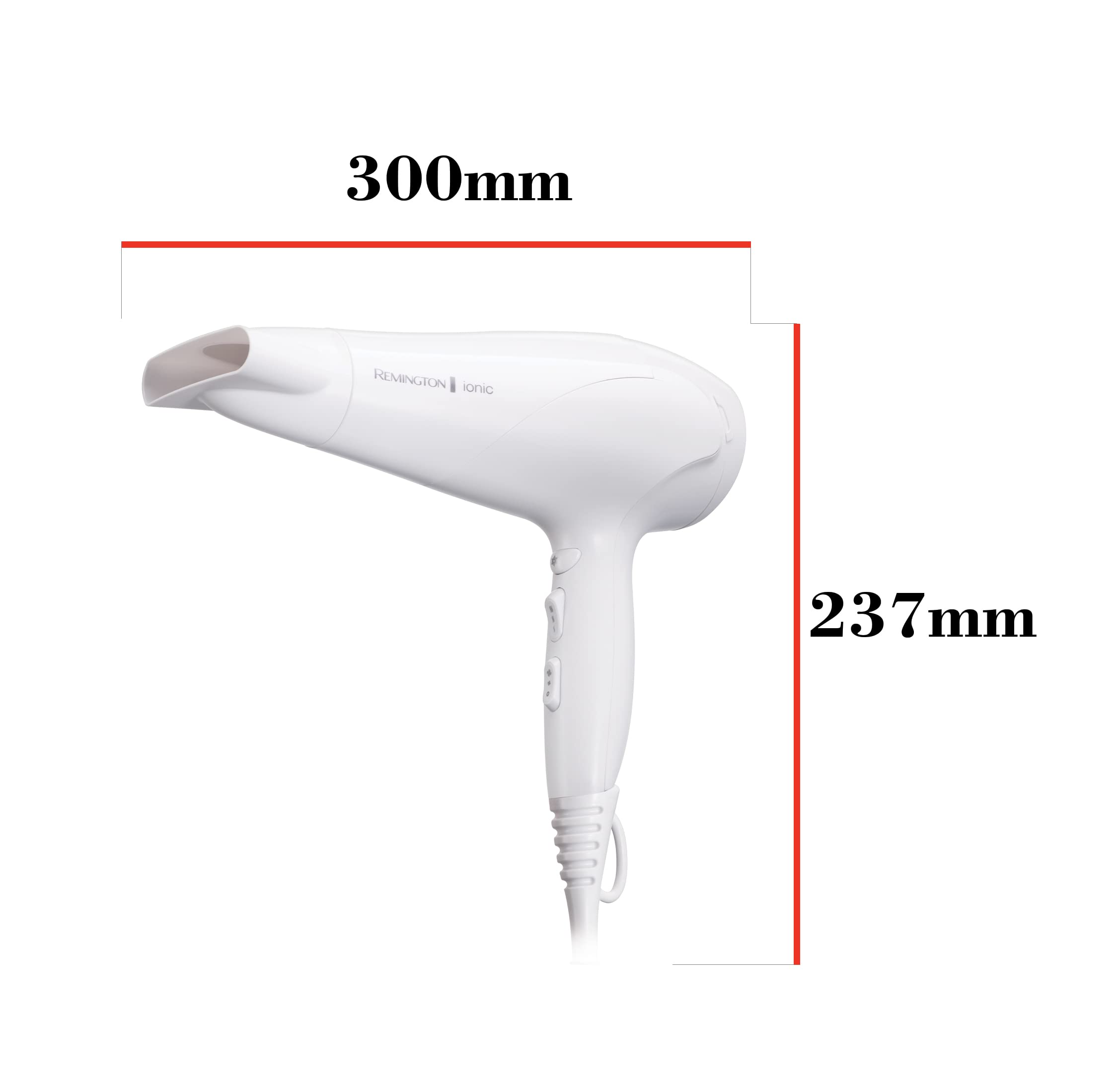 Remington Haartrockner Ionic (Ionen-Technologie für glattes und glänzendes Haar, 3 Heiz- und 2 Gebläsestufen sowie Kaltlufttaste, 2 Aufsätze: Diffusor und Konzentrator, 2200 W) D3199 6