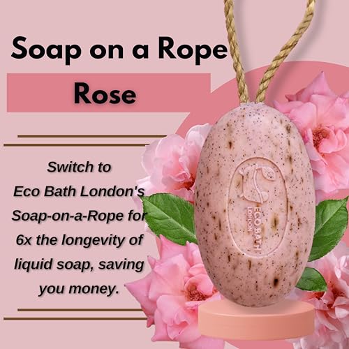 Eco Bath London Rose Soap on a Rope 220g with Shea Butter for Smooth Hydrated Skin
