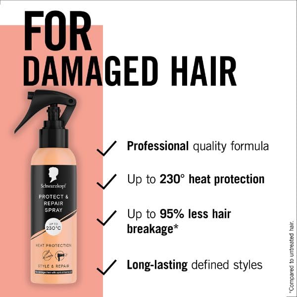 Schwarzkopf Protect & Repair Spray for Heat Protection up to 230°C, 150 ml