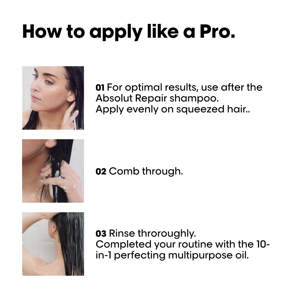 L'Oréal Professionnel Absolut Repair Conditioner 200 ml für trockenes Haar, für weicheres und glänzenderes Haar, spendet sofort Feuchtigkeit und verleiht ein leichtes Haargefühl. 6