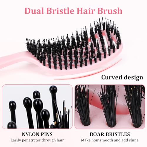 Euqvunn Dual-Bristle Hair Brush with Boar Bristles for Detangling, Shine, and Scalp Massage