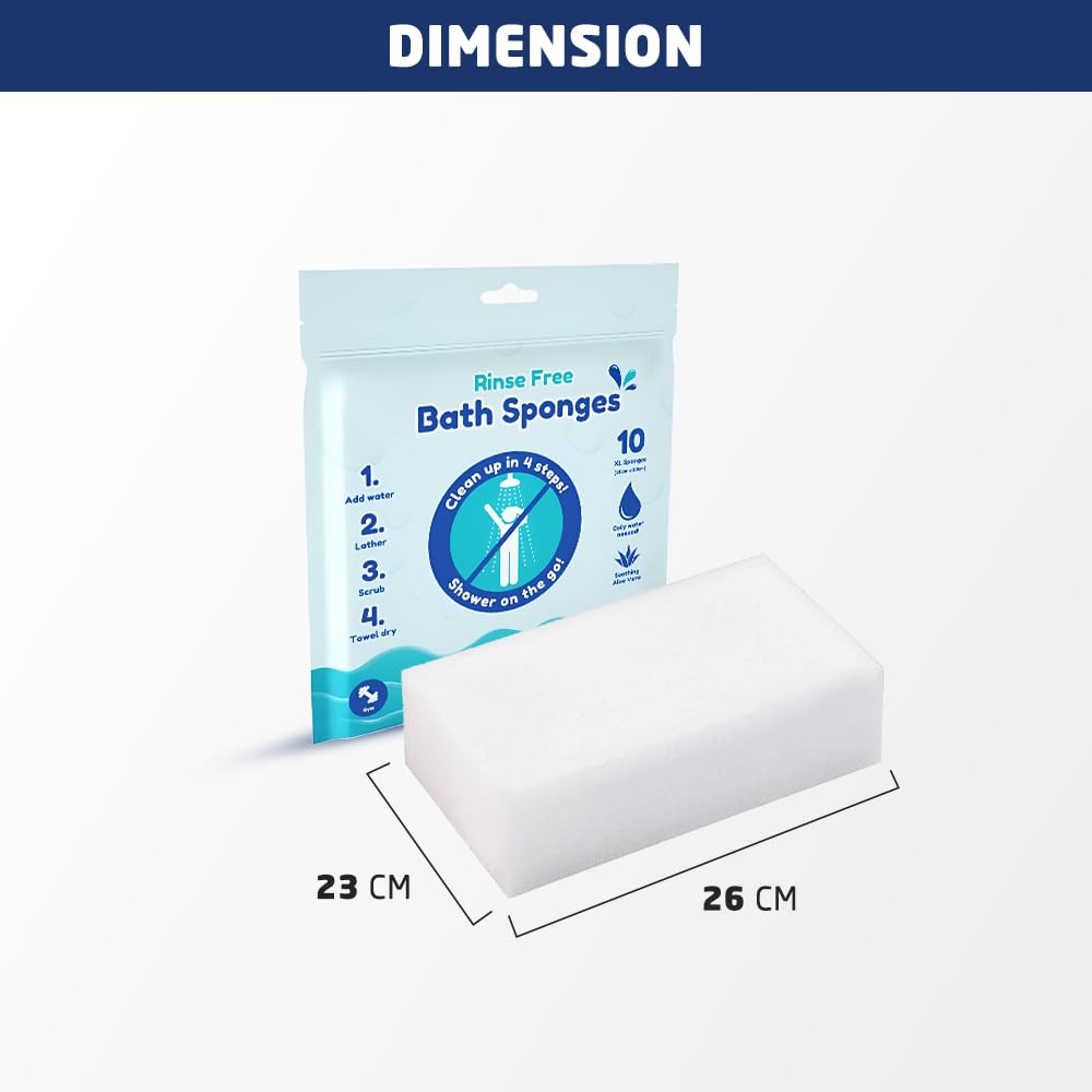 10-Pack Rinse-Free Bath Sponges with Soothing Aloe Vera for Travel & Gym 3