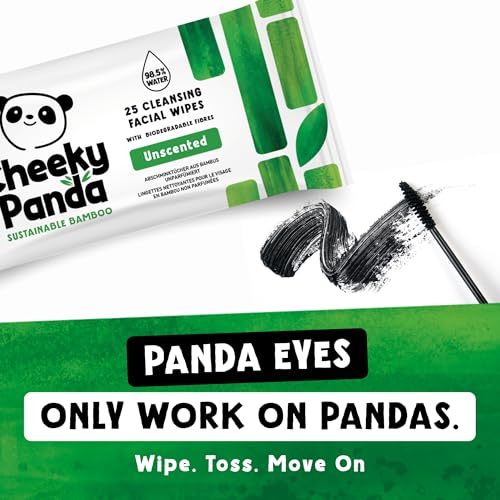Cheeky Panda Bambus-Gesichtsreinigungstücher | Nachhaltige Gesichtsreinigungstücher &amp; Augen-Make-up-Entferner | Unparfümiert, 25er-Packung | 99 % gereinigtes Wasser