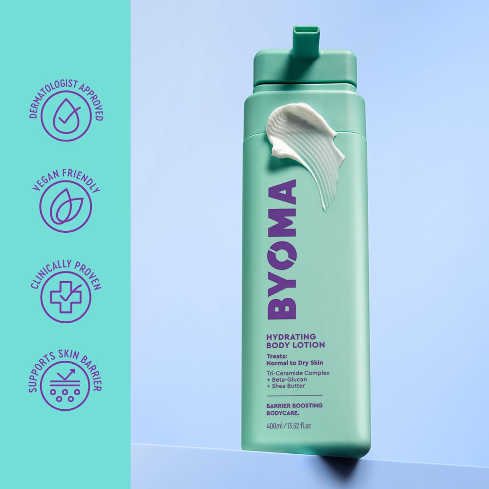 BYOMA Feuchtigkeitsspendende Körperlotion (400 ml) Für normale bis trockene Haut – Cremige Körperlotion mit Tri-Ceramid-Komplex, nährt, spendet Feuchtigkeit und schützt die Hautbarriere, vegan 5