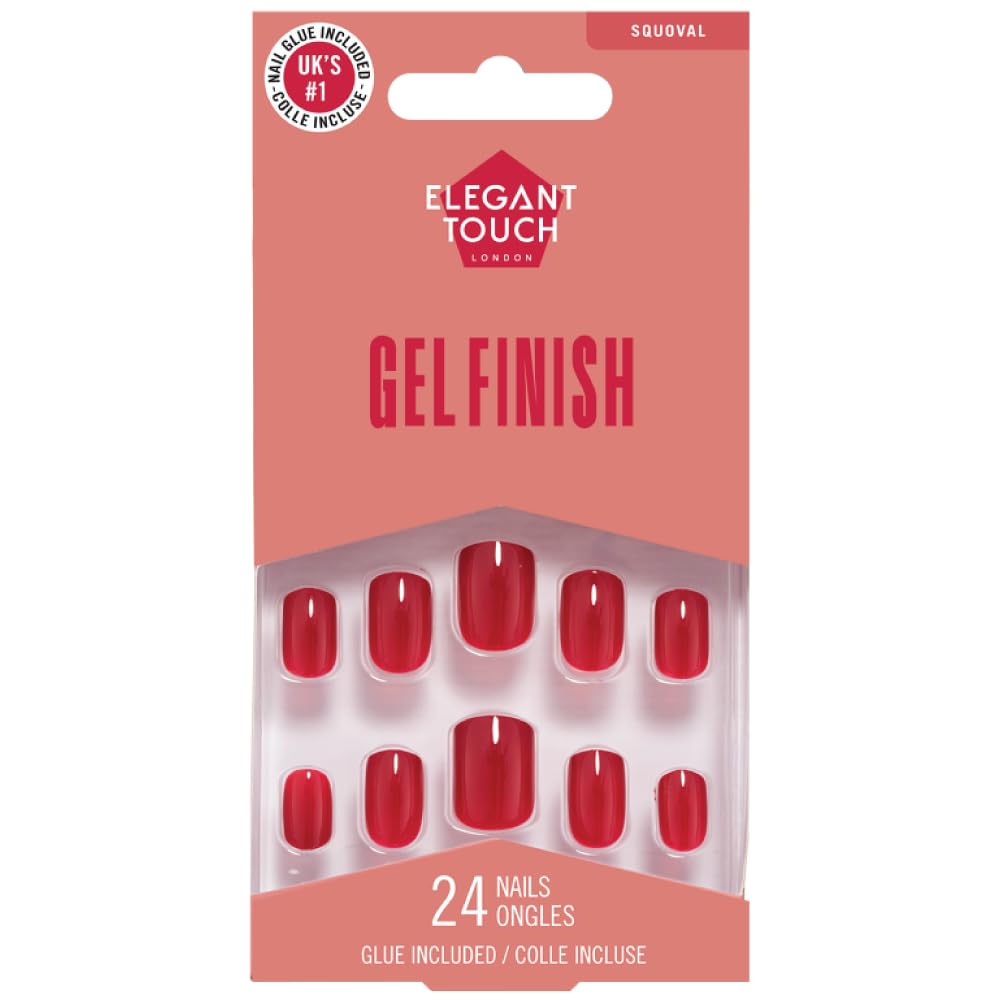 Elegant Touch Core Colour Nails - Rich Red Glossy Squoval Faux Nails (24 Count)