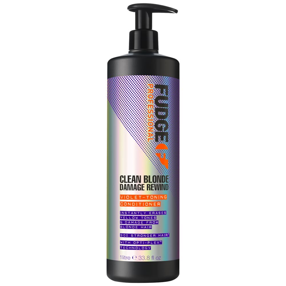 Fudge Professional Clean Blonde Damage Rewind Conditioner, Bulk 1L, Violet Toning & Repair