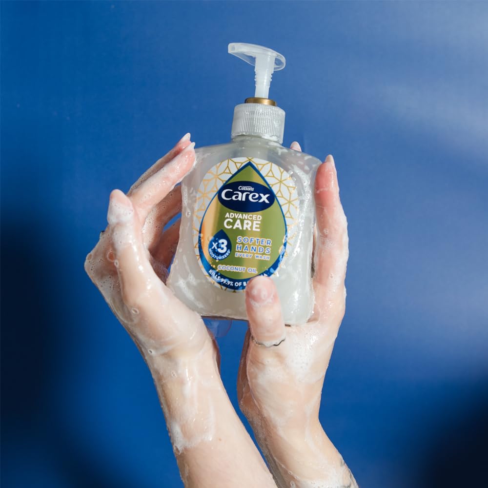 Carex Advanced Care Feuchtigkeitsspendende, antibakterielle Handseife, 3x mehr Feuchtigkeitsspender, reinigt und schützt die Hände, Großpackung, 6 x 250 ml 3