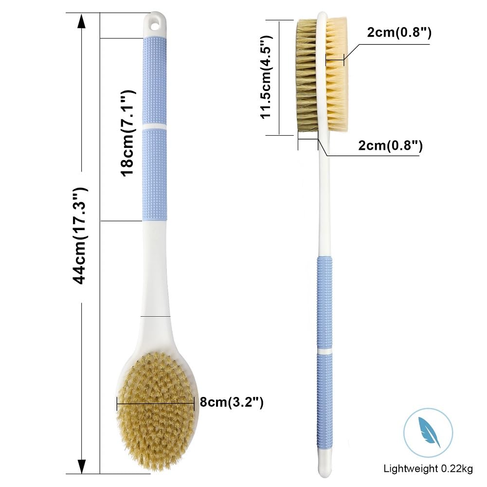 HORJOR Double-Sided Back Scrubber Brush with Long Non-Slip Handle - Wet/Dry Use 7