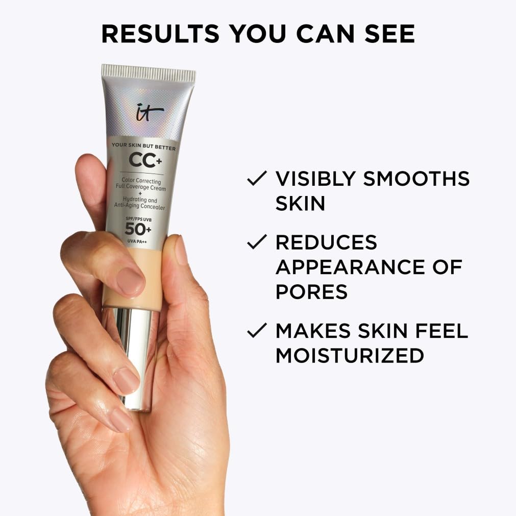 iT Cosmetics Full Coverage Foundation mit LSF 50, angereichert mit Hyaluronsäure und Vitamin E, Your Skin But Better CC+ Cream, Farbton: Medium, 32 ml 6