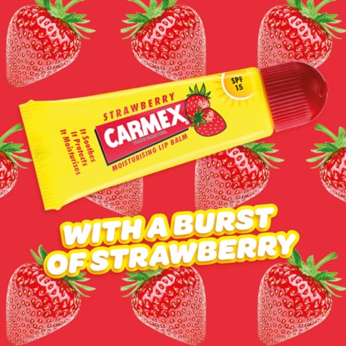 Carmex Strawberry Moisturising Lip Balm Tube with SPF 15 for Dry Lips, 10g