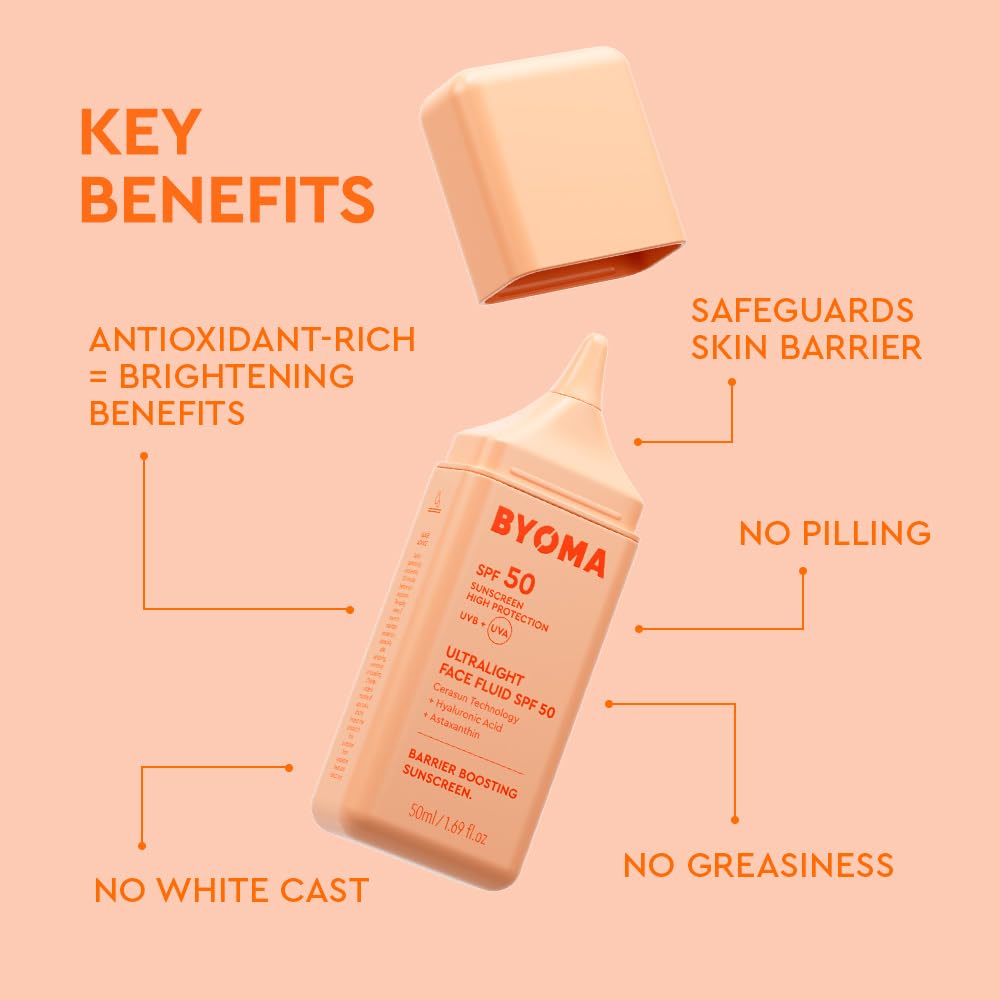 BYOMA SPF 50 Gesichtsfluid (50 ml) Ultraleichte Gesichtssonnencreme für alle Hauttöne – für einen strahlenden Teint, ohne weißen Film – Feuchtigkeitsspendende LSF-Pflege, stärkt die Hautbarriere 3