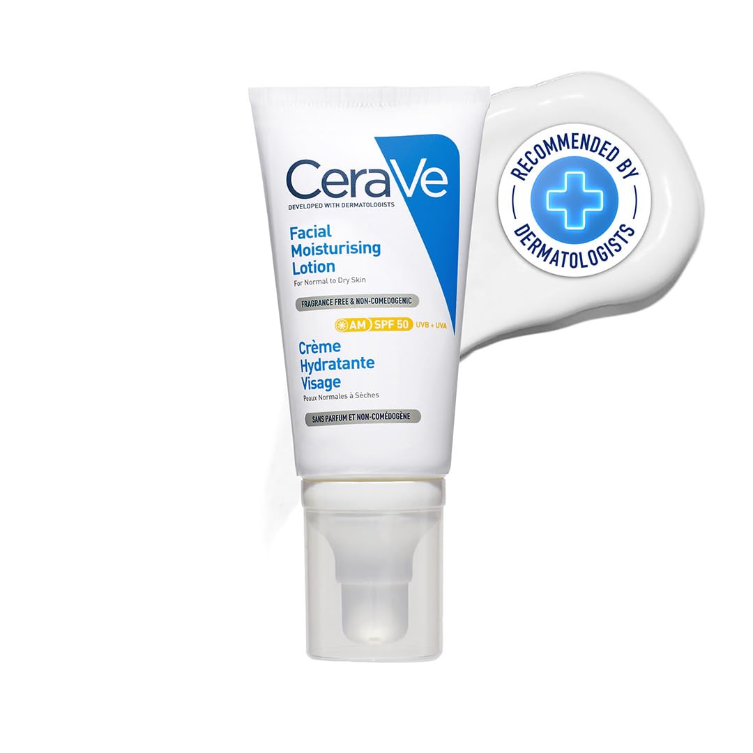 CeraVe AM Facial Moisturising Lotion SPF 50 for Normal to Dry Skin 52ml with UV Protection