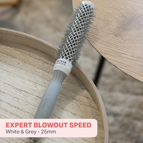 Olivia Garden Expert Blowout Speed Ceramic Coated Round Brush - White & Grey - Extra Long Barrel