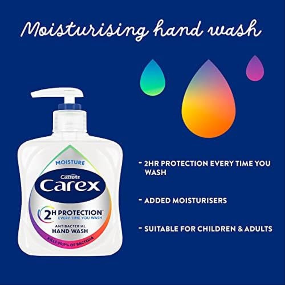 CAREX 2 Hour Protection Antibacterial Moisture Hand Wash, Vitamin E Enriched, Unscented (6 x 250ml Bulk) 5