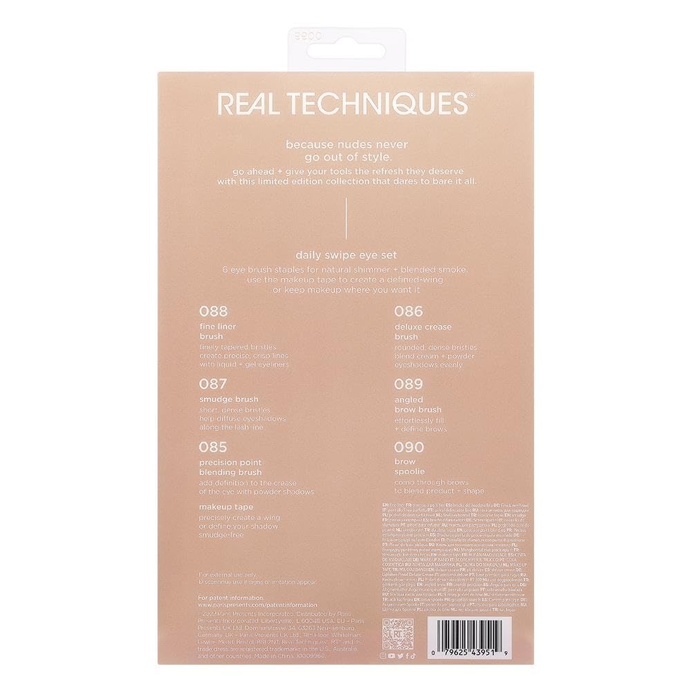 REAL TECHNIQUES New Nudes Daily Swipe Eye Kit, 7 Piece Synthetic Bristle Brush Set 7