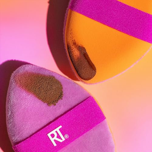 Real Techniques Miracle 2-in-1 Puderquaste + Reiseetui, doppelseitiger Make-up-Schwamm zum Verblenden, elastisches Band, Präzisions-Make-up-Schwamm und Puderquaste, für flüssige, cremige und pudrige Produkte, Reiseetui, 2 Stück 15