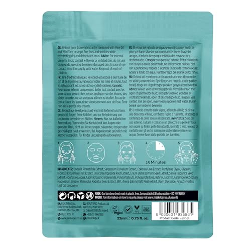 MASKOLOGY Retinol Professional Sheet Mask Pack of 1 with Seaweed Kelp for Anti-Aging