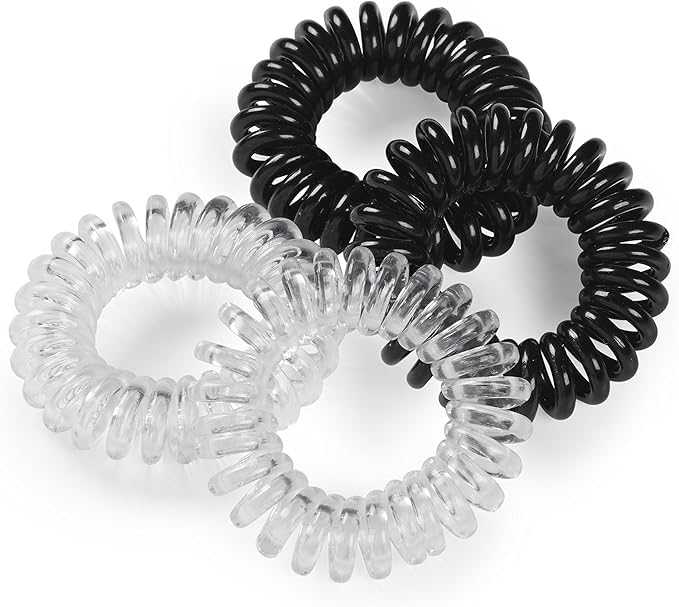 Manicare 4 Pack Spiral Hair Bands - Black & Clear, No Damage, Crease & Kink Free 4