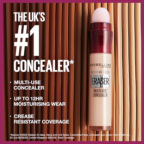 Maybelline Instant Anti-Age Eraser Eye Concealer for Dark Circles and Blemishes, Shade 01 Light