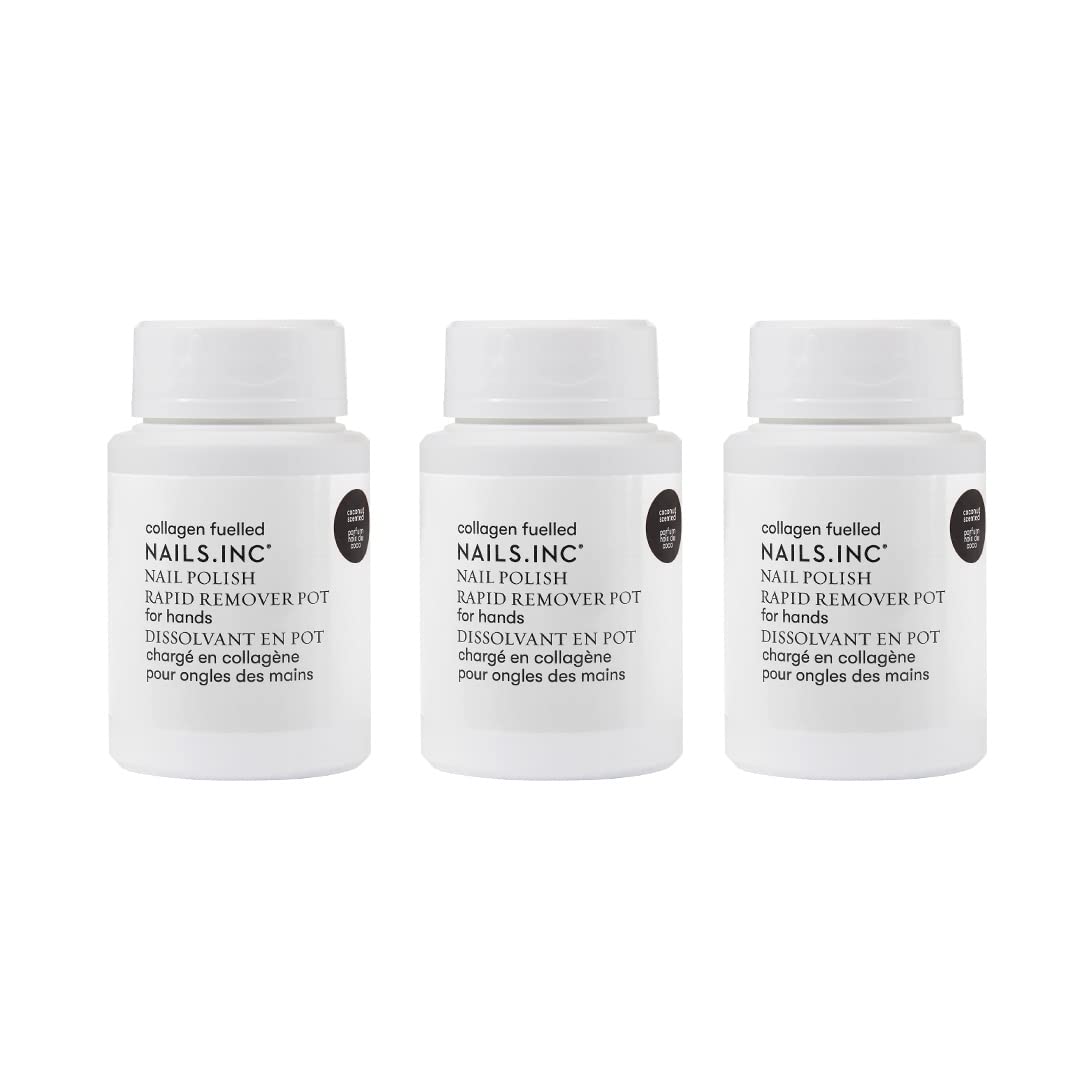 Nails.INC Collagen-Infused Nail Polish Remover Pot Trio, Acetone-Free, Vegan, Coconut Scented (3 x 14ml)