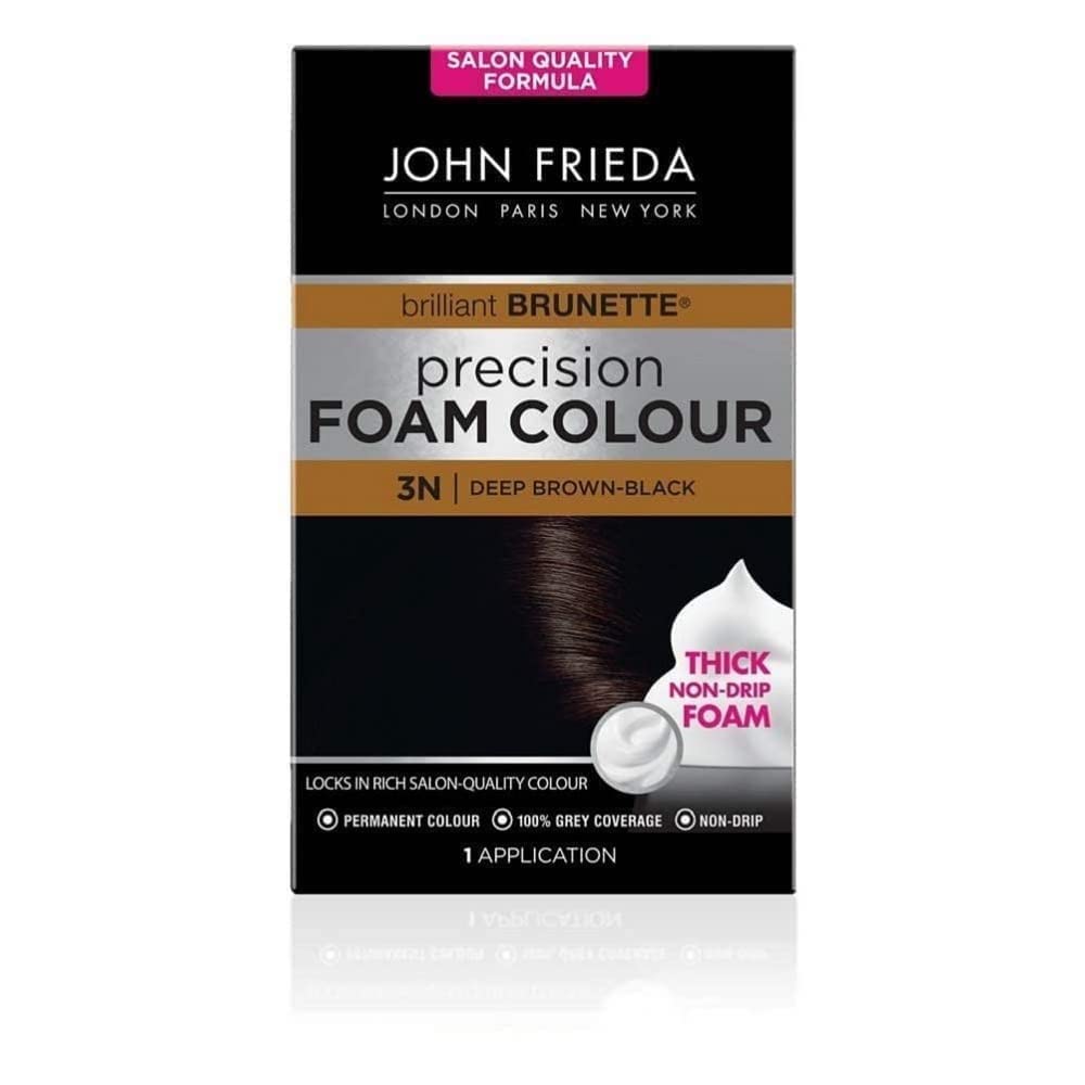 John Frieda Precision Foam Colour 3N Deep Brown-Black Permanent Hair Dye for 100% Grey Coverage