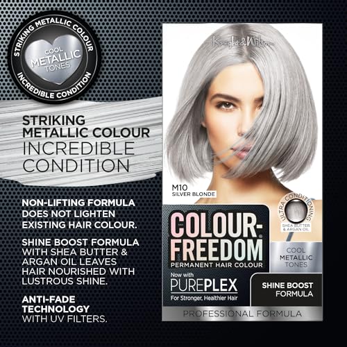 Colour Freedom Metallic Silberblond Permanente Haarfarbe mit PurePlex. Ultraglänzende, pflegende Haarfarbe. 100 % Grauabdeckung. Von Knight &amp; Wilson. 3