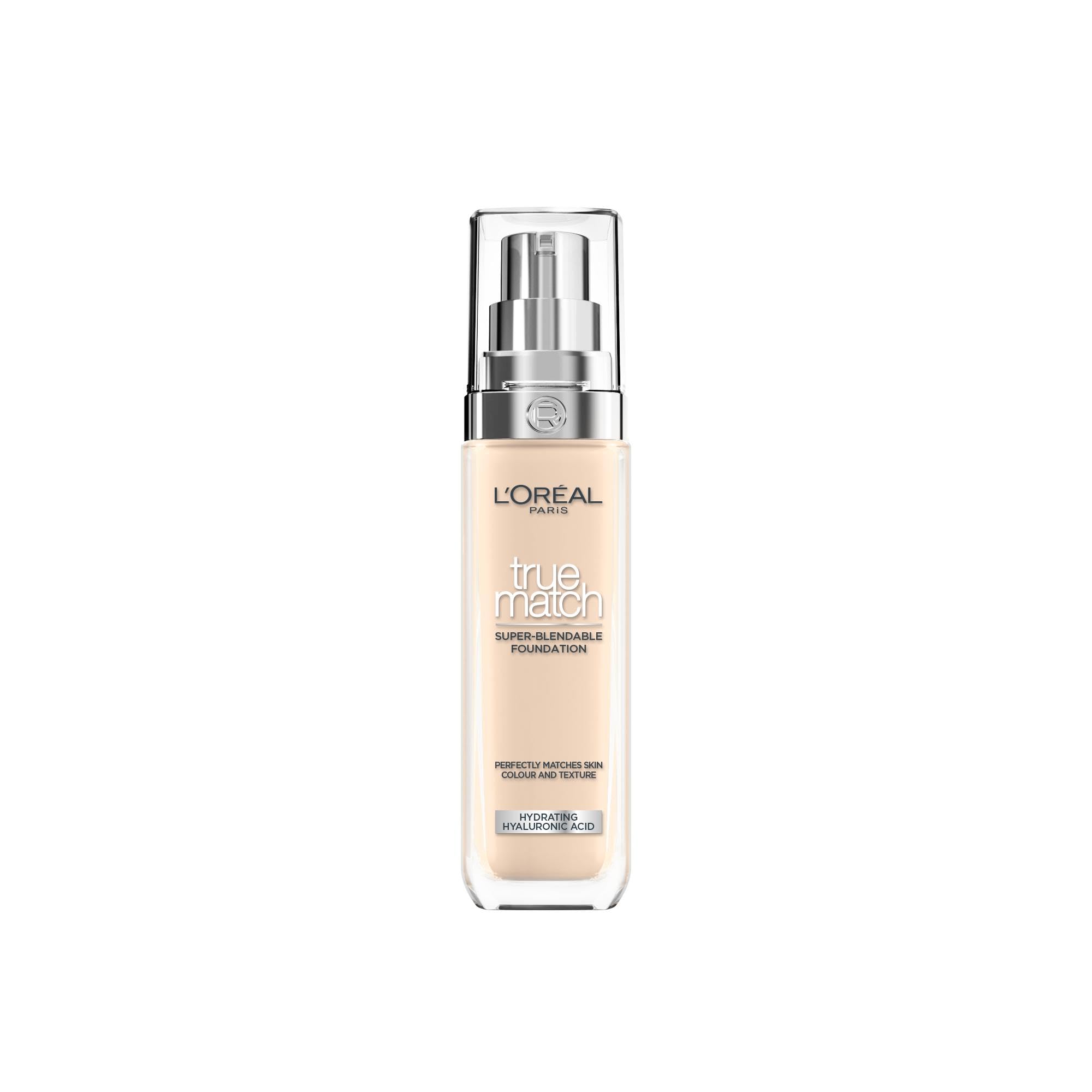 L'Oréal Paris True Match Hydrating Liquid Foundation 1N Ivory, Skincare Infused with Hyaluronic Acid, SPF 16, 30 ml