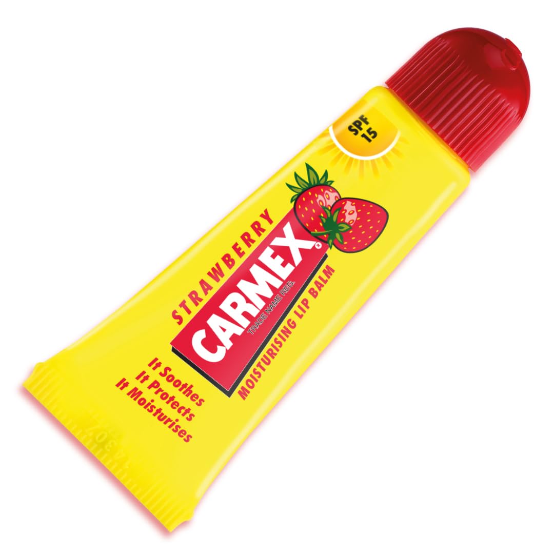 Carmex Strawberry Moisturising Lip Balm Tube with SPF 15 for Dry Lips, 10g