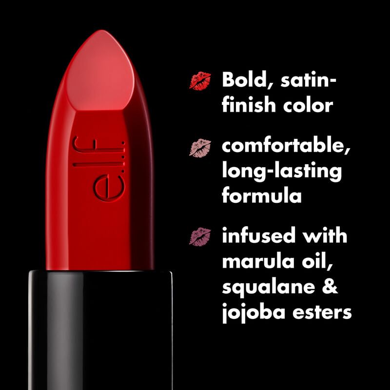elf O Face Satin Lipstick, hochpigmentierter, pflegender und langanhaltender cremiger Lippenstift mit Jojobaöl, vegan und tierversuchsfrei, Dirty Talk 6