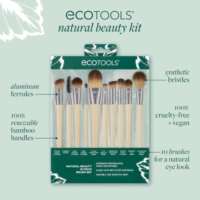EcoTools Natural Beauty 10 Piece Vegan Makeup Brush Set for Full Face Application 5