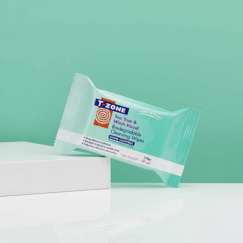 T-Zone Teebaum- &amp; Hamamelis-Reinigungstücher, biologisch abbaubar, 25er-Packung – Tiefenreinigung 5