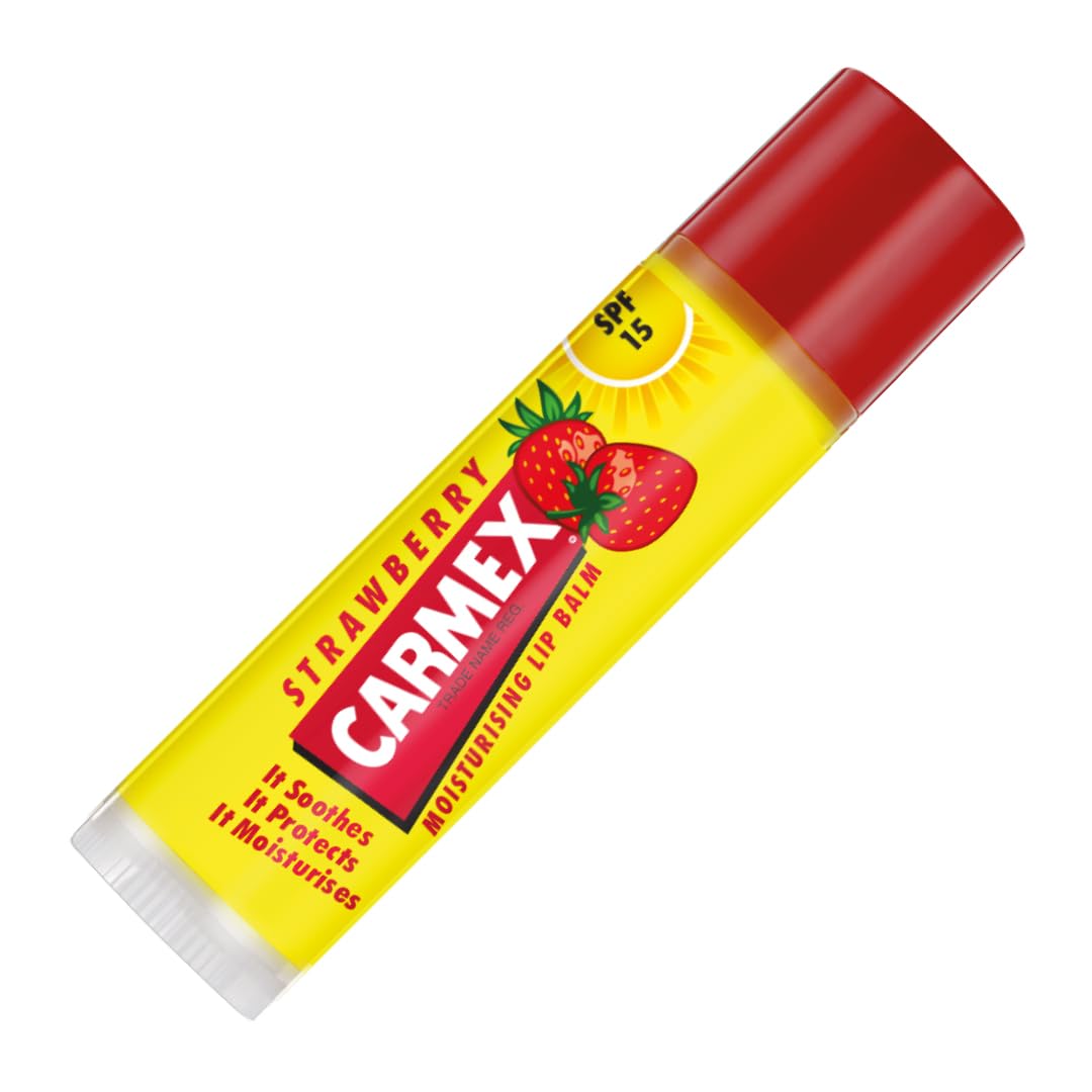 Carmex Strawberry Moisturising Lip Balm Stick with SPF 15 for Dry, Cracked Lips