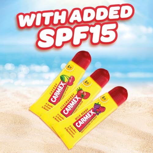 Carmex Fruity Trio Lip Balm Set: Cherry, Berry & Strawberry with SPF 15 Protection