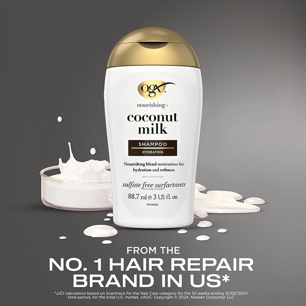 OGX Nourishing + Coconut Milk Shampoo for Strength and Elasticity, Travel Size 88.7 ml 8
