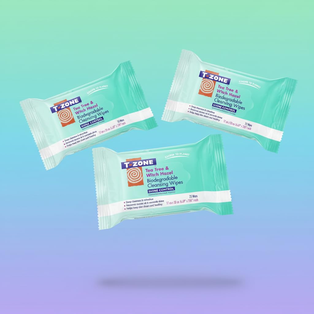 T-Zone Teebaum- &amp; Hamamelis-Reinigungstücher, biologisch abbaubar, 25er-Packung – Tiefenreinigung 3