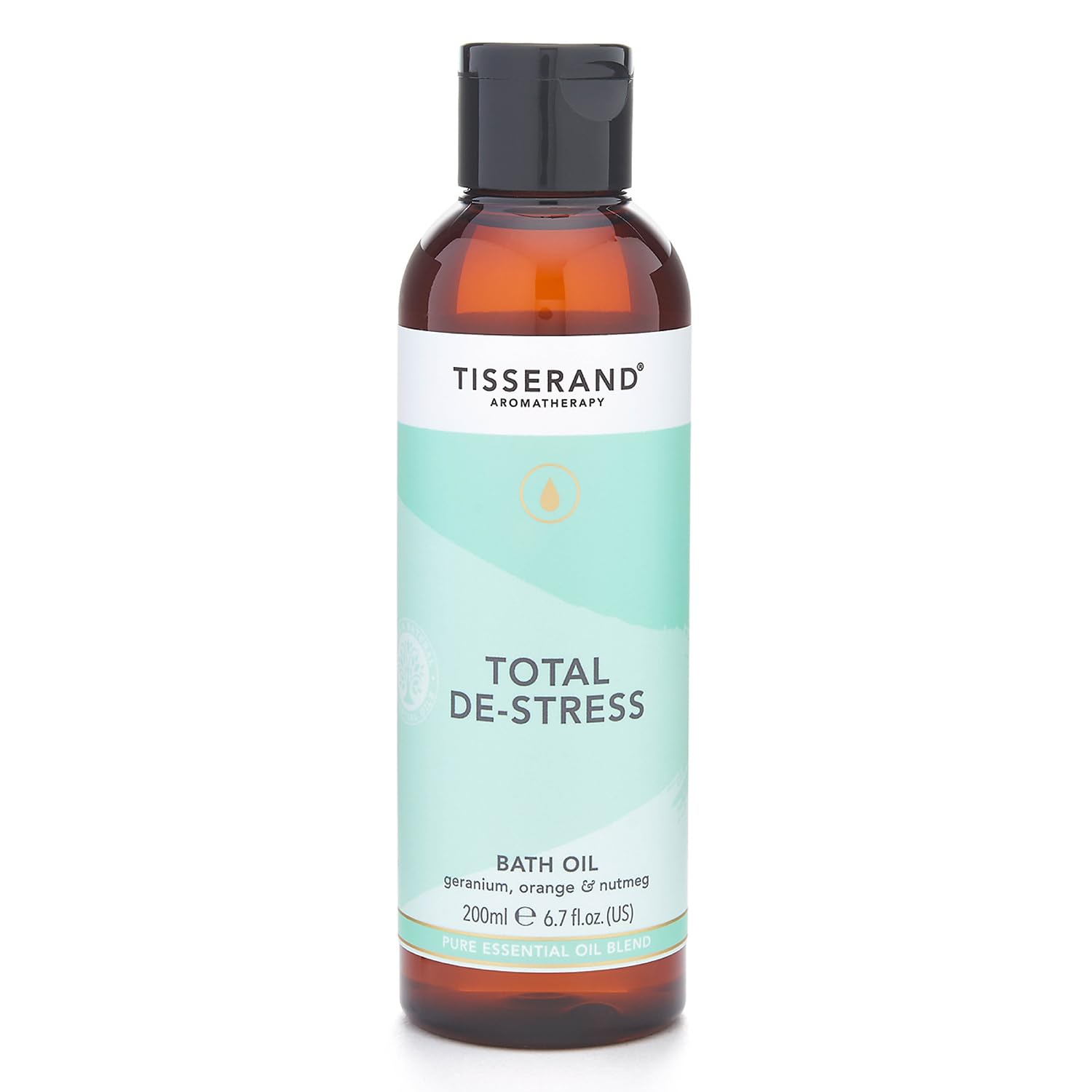 Tisserand Aromatherapy Total De-Stress Bath Oil with Orange, Geranium & Nutmeg 200ml