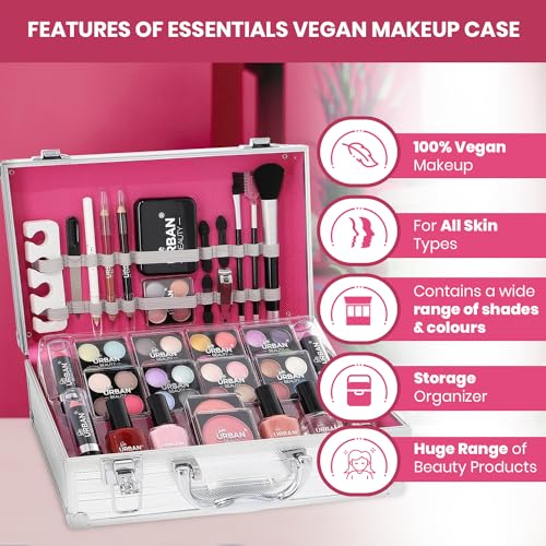 LOVE URBAN BEAUTY Essentials 64-Piece Vegan Makeup Set with Silver Travel Case