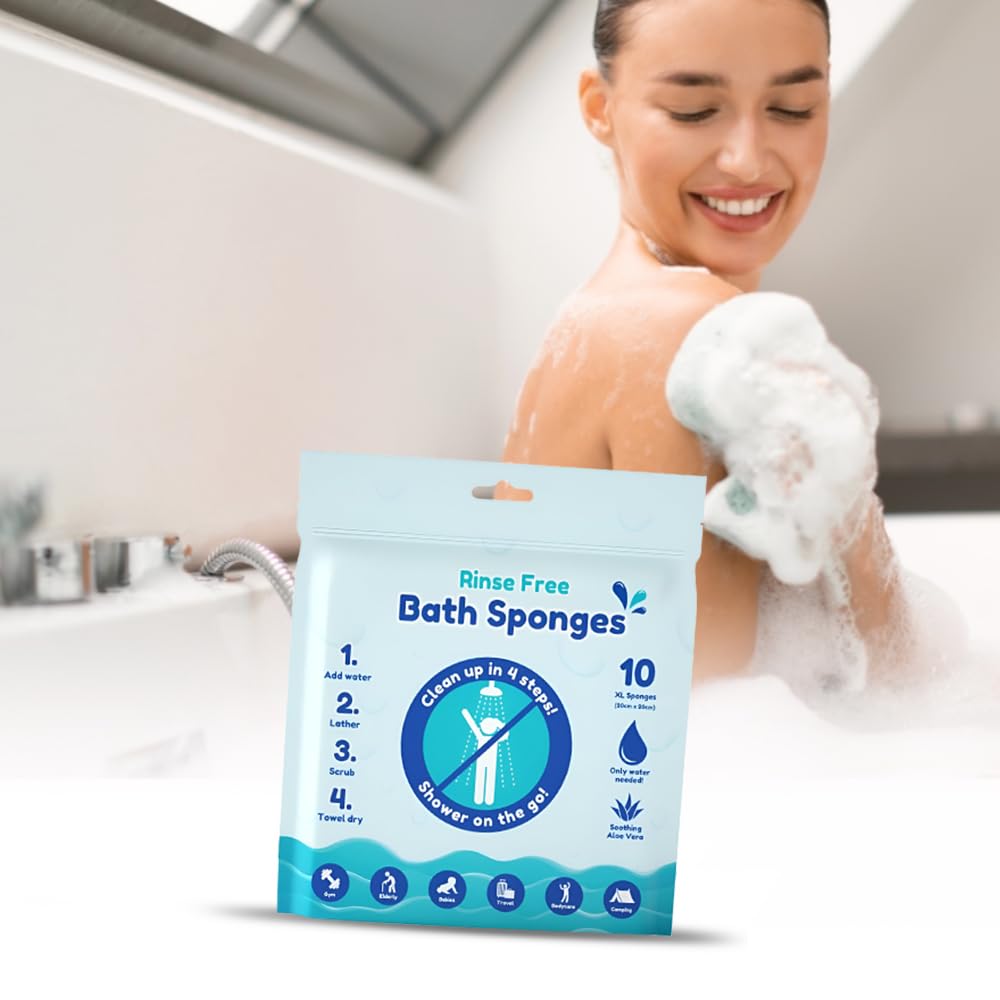 10-Pack Rinse-Free Bath Sponges with Soothing Aloe Vera for Travel & Gym 7