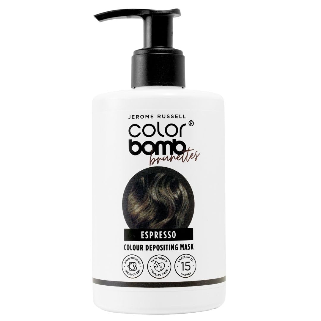 Jerome Russell Colour Bomb Brunettes – Espresso Farbauffrischende Haarmaske – Pflegende, semi-permanente Farb- und Glanzbehandlung – Vegan, tierversuchsfrei, 300 ml