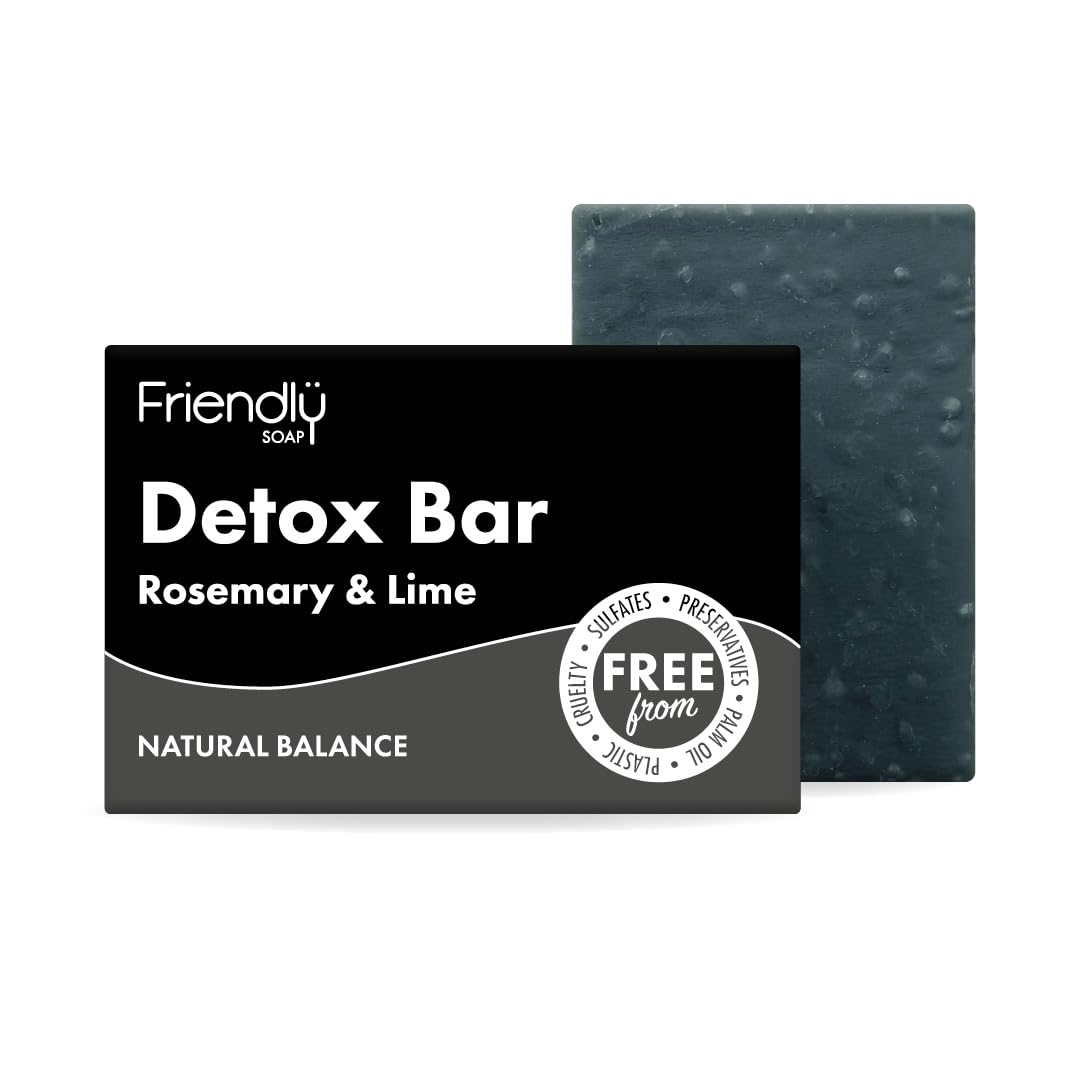 Friendly Soap Detox Bar with Activated Charcoal, Rosemary & Lime (95g)