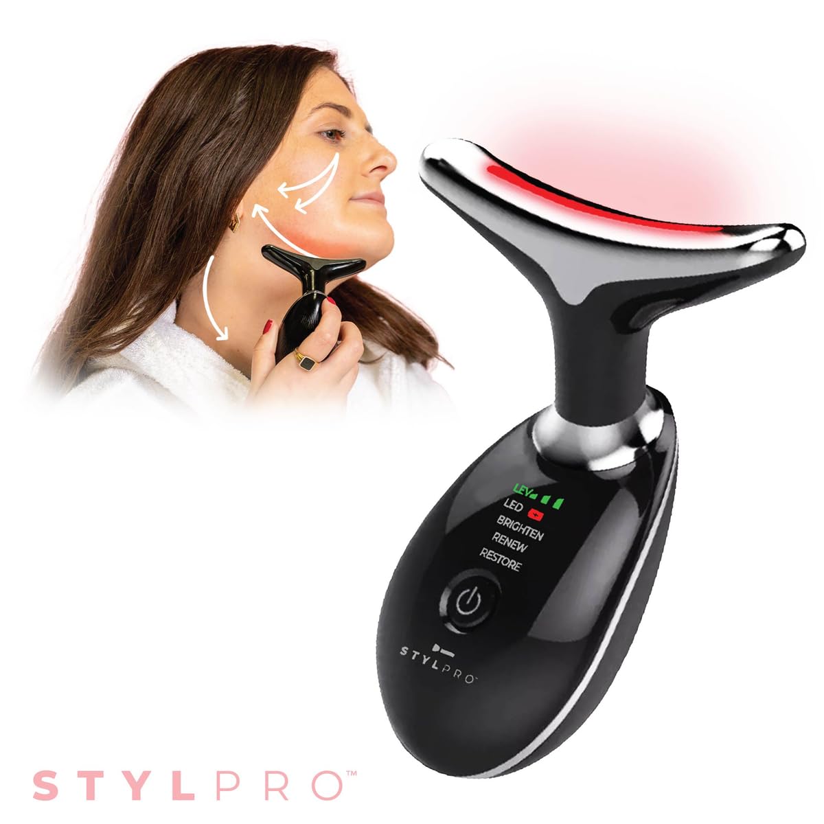 STYLPRO Fabulous Firmer LED Face & Neck Massager with Triple Light Therapy